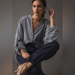 Pilcro ruched sleeve gingham blouse